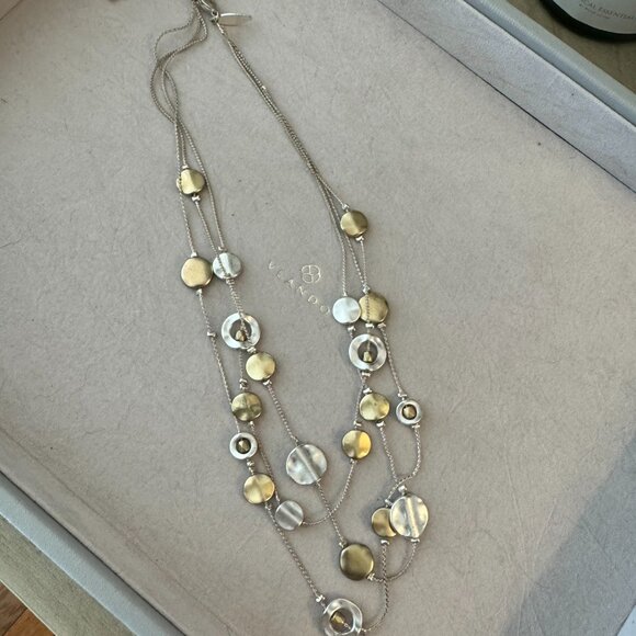 3 layer necklace with gold & silver disks- costume jewelry - Picture 2 of 4